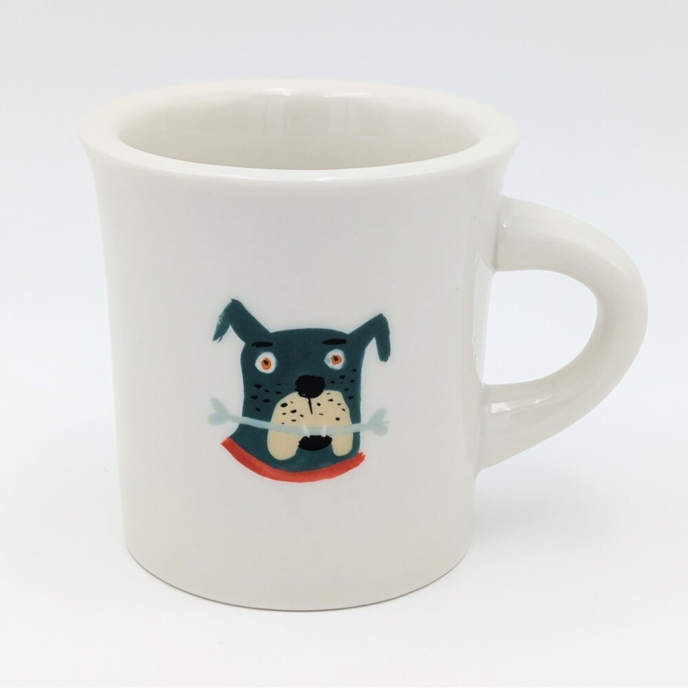 Fishs Eddy Jessie Hartland Dog Coffee Mug White Ceramic Diner Cafe Cup Laughlin